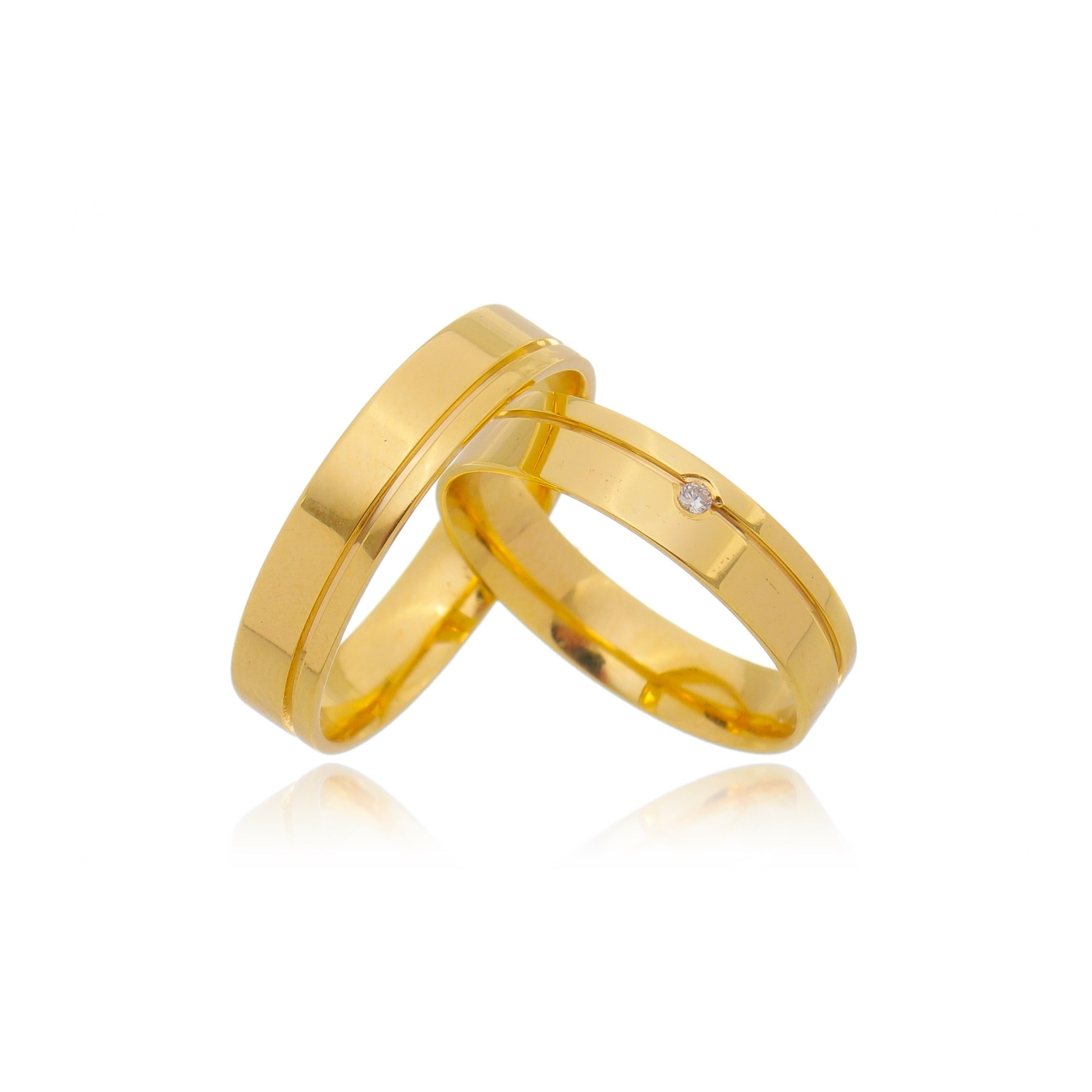 Par de Aliança Ouro 18K Trabalhada - A000224 - Modelo Jóias