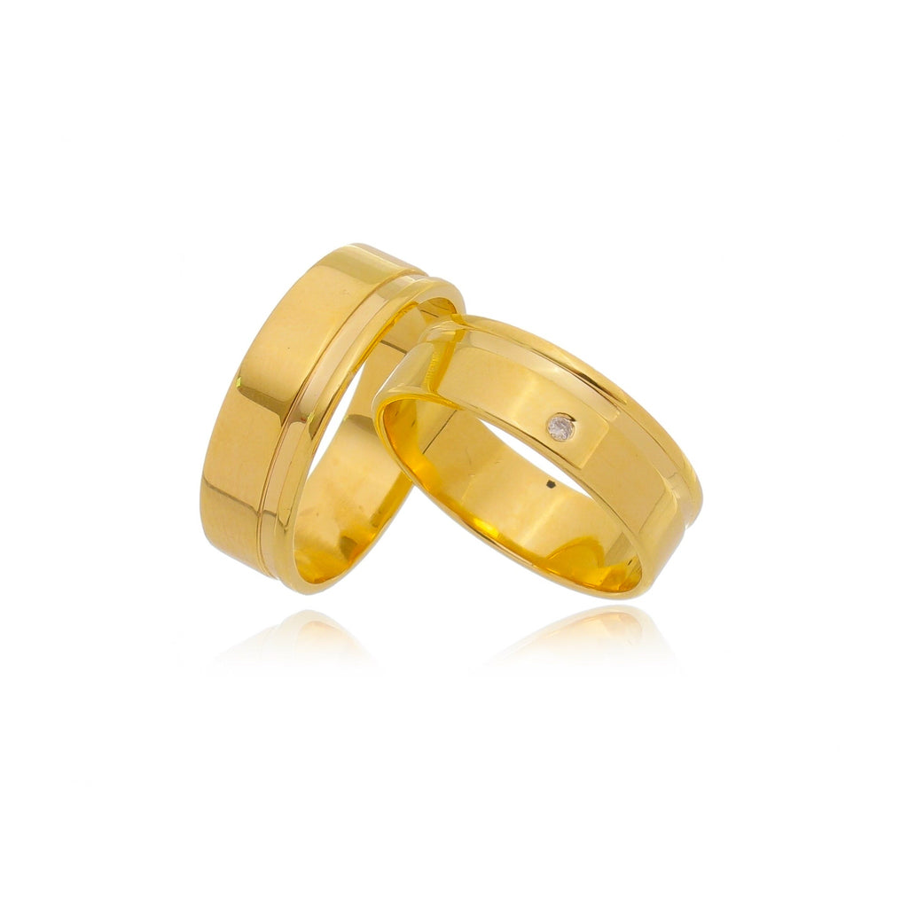 Par de Aliança Ouro 18K Trabalhada - A000232 - Modelo Jóias