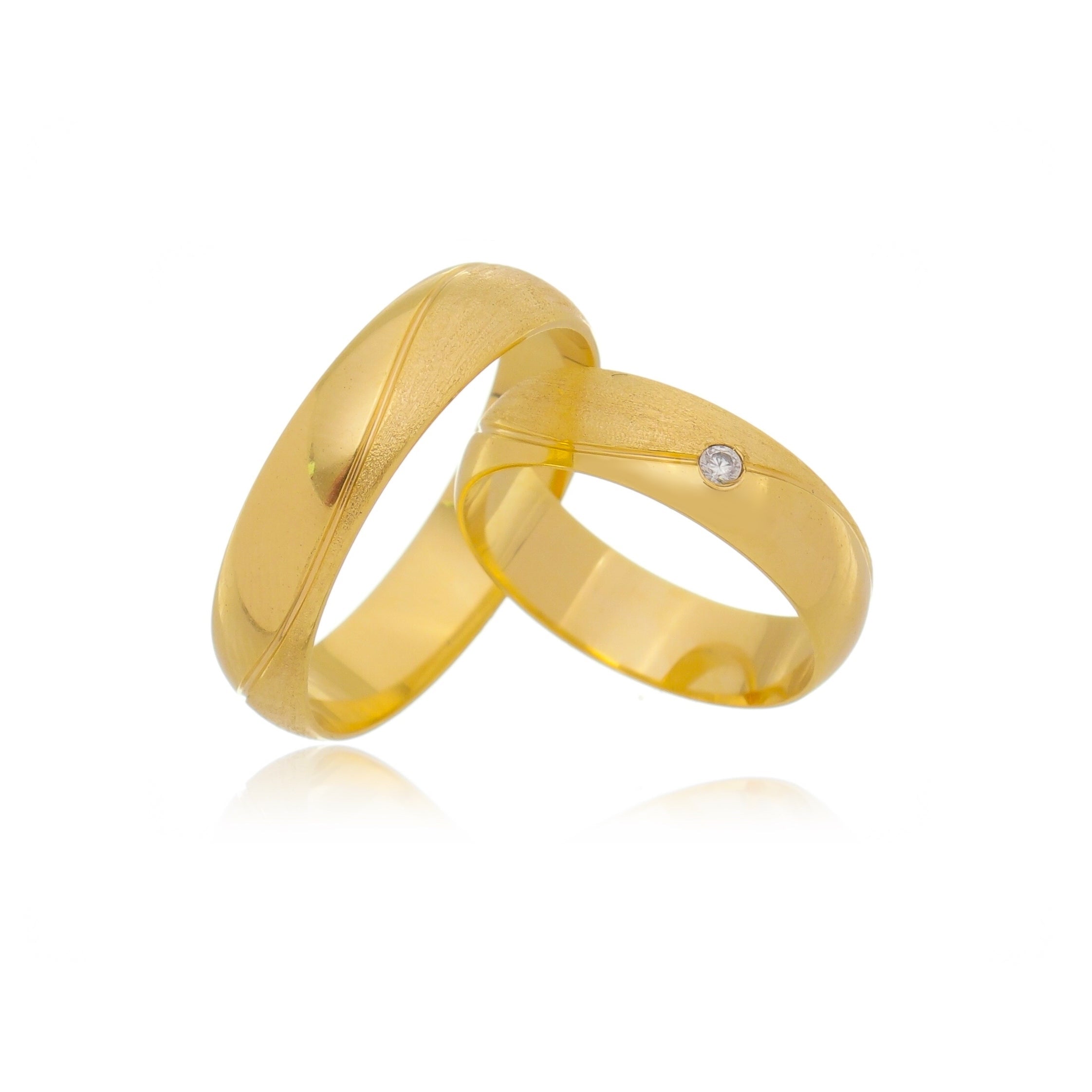 Par de Aliança Ouro 18K Trabalhada - A000243 - Modelo Jóias