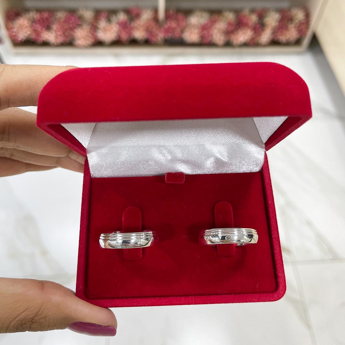 Par de Aliança Prata - A000324 - Modelo Jóias