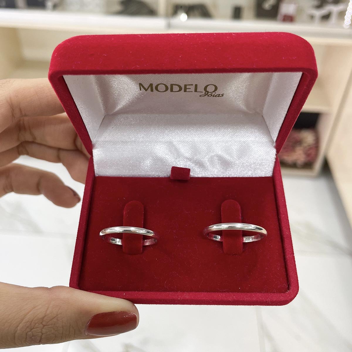 Par de Aliança Prata - A000395 - Modelo Jóias