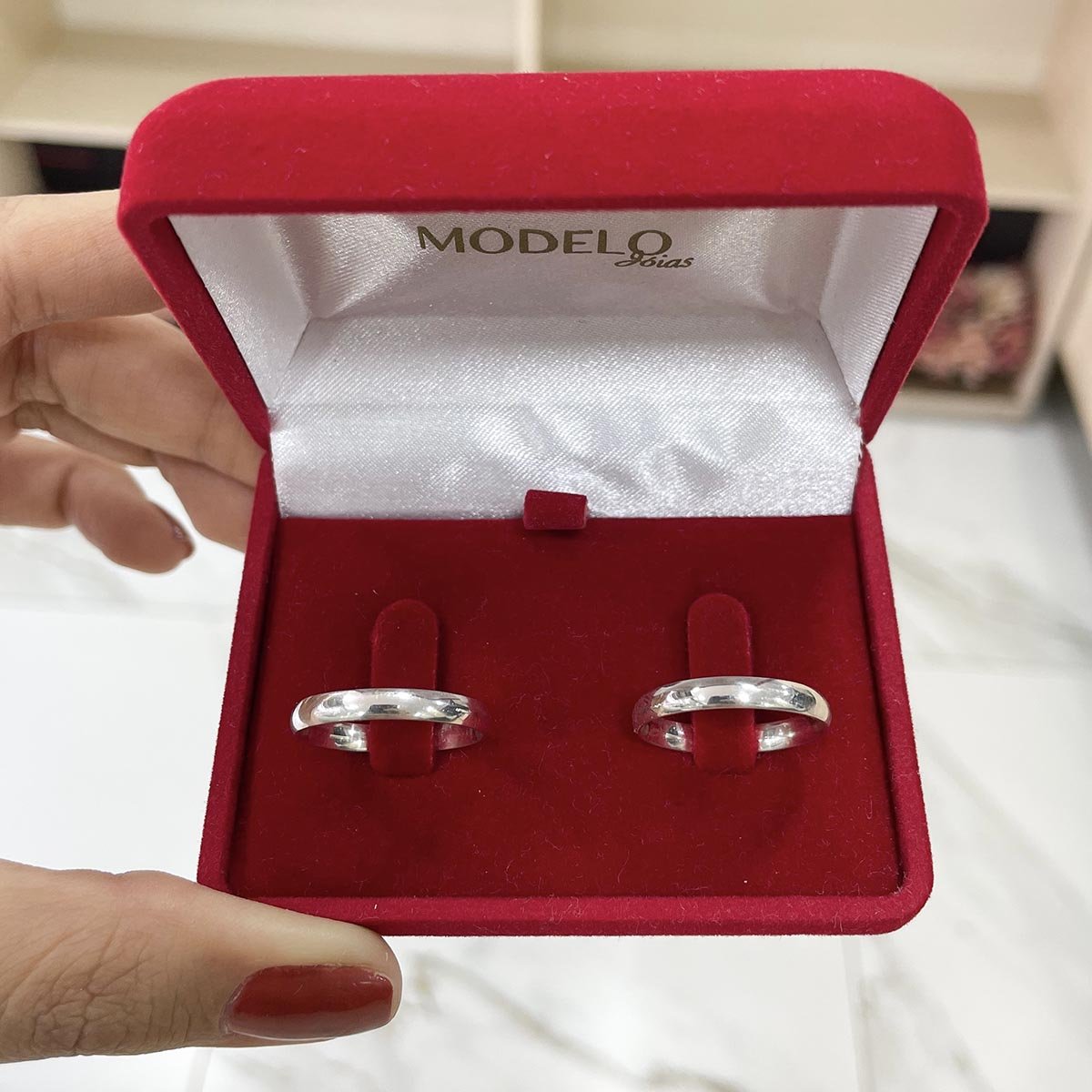 Par de Aliança Prata - A000396 - Modelo Jóias