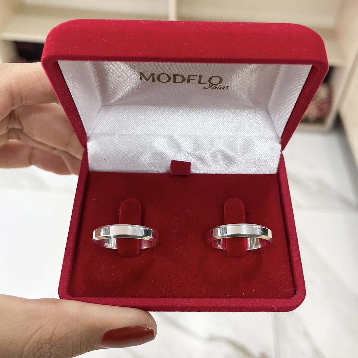 Par de Aliança Prata - A000403 - Modelo Jóias